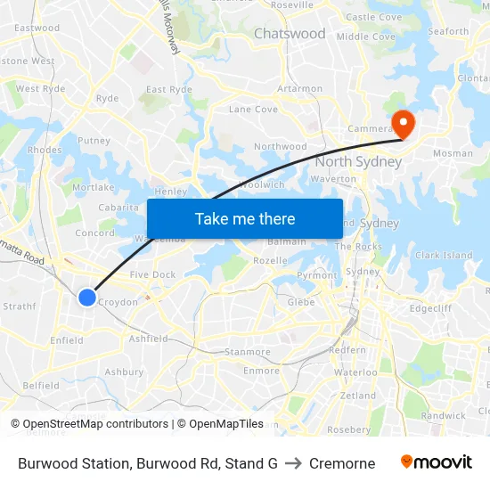 Burwood Station, Burwood Rd, Stand G to Cremorne map