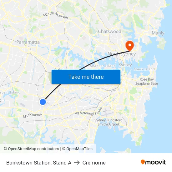 Bankstown Station, Stand A to Cremorne map