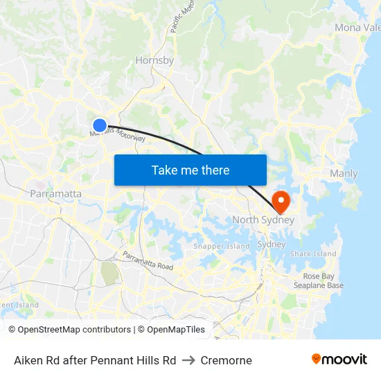 Aiken Rd after Pennant Hills Rd to Cremorne map