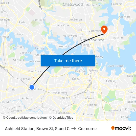 Ashfield Station, Brown St, Stand C to Cremorne map