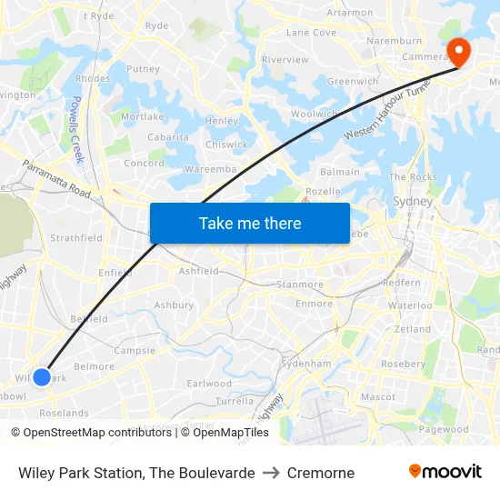 Wiley Park Station, The Boulevarde to Cremorne map