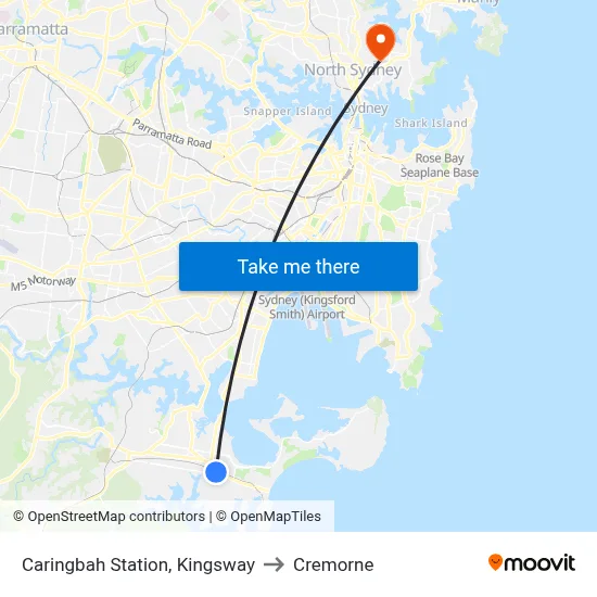 Caringbah Station, Kingsway to Cremorne map