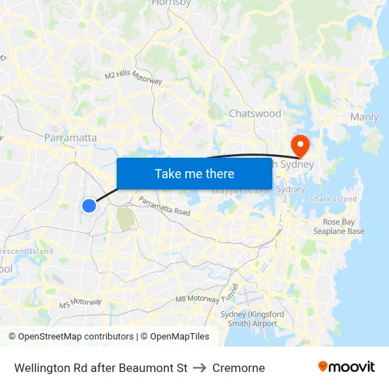 Wellington Rd after Beaumont St to Cremorne map