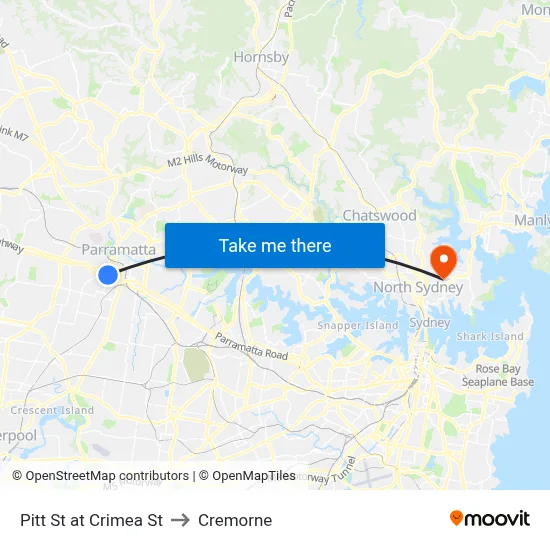 Pitt St at Crimea St to Cremorne map