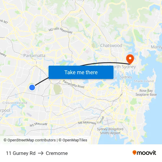 11 Gurney Rd to Cremorne map