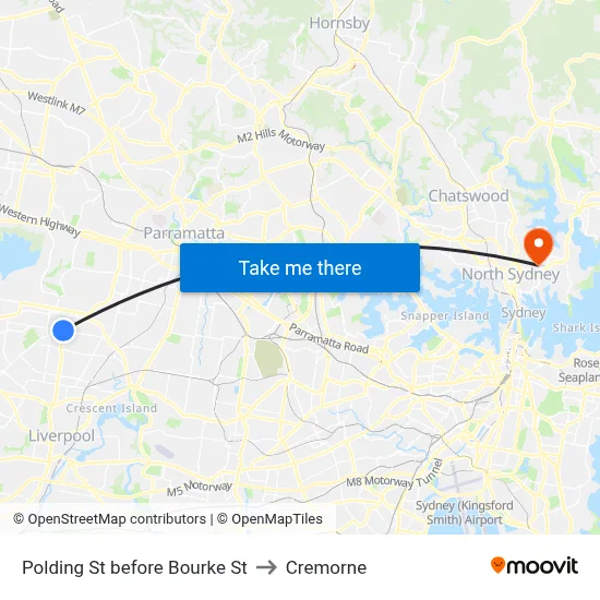 Polding St before Bourke St to Cremorne map