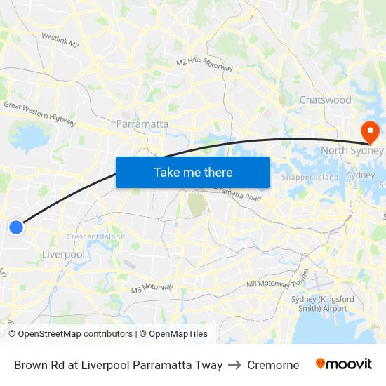 Brown Rd at Liverpool Parramatta Tway to Cremorne map