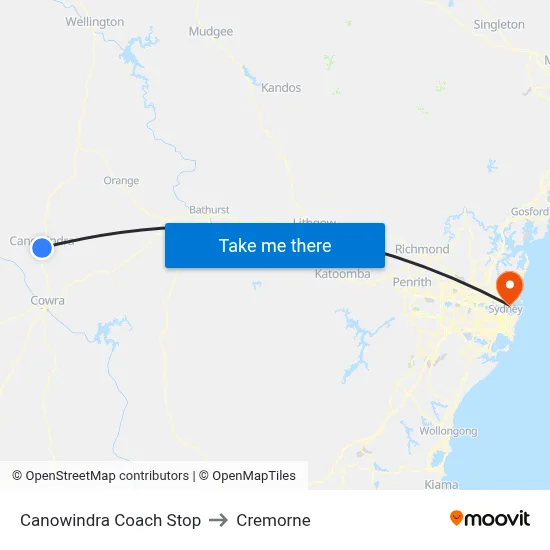Canowindra Coach Stop to Cremorne map