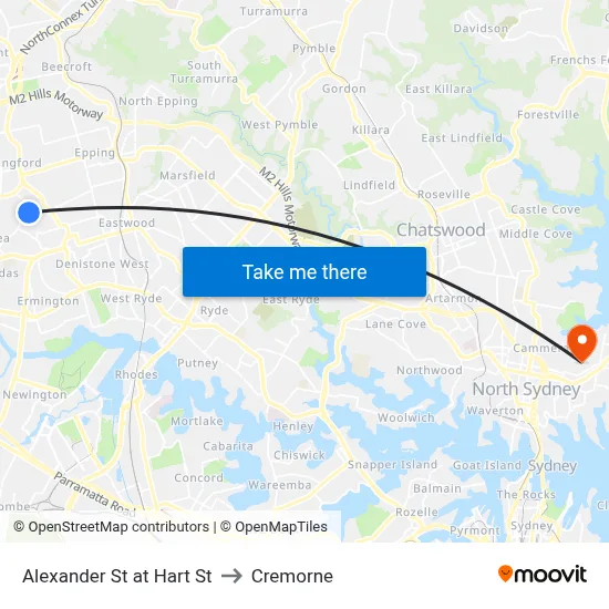 Alexander St at Hart St to Cremorne map