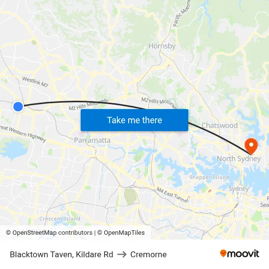 Blacktown Taven, Kildare Rd to Cremorne map