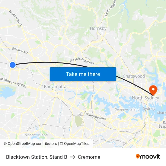 Blacktown Station, Stand B to Cremorne map