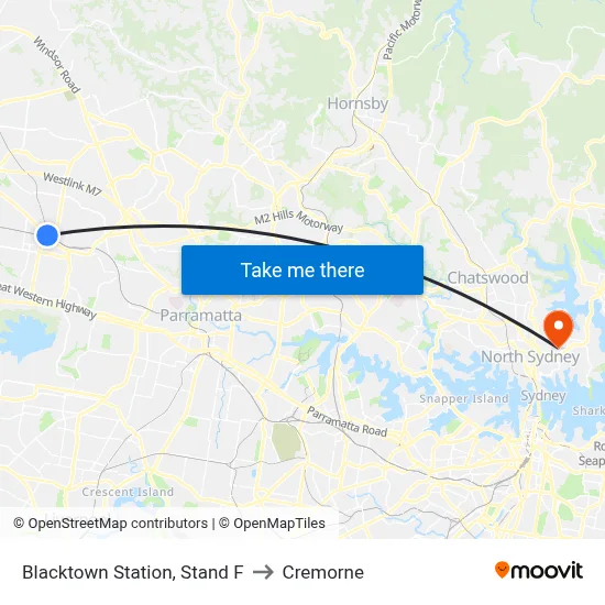 Blacktown Station, Stand F to Cremorne map