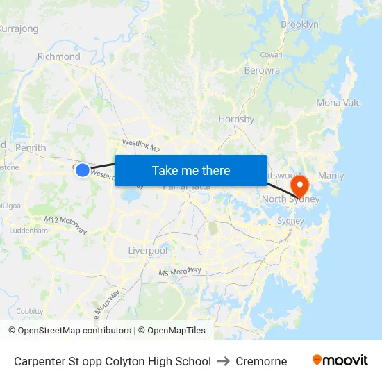 Carpenter St opp Colyton High School to Cremorne map
