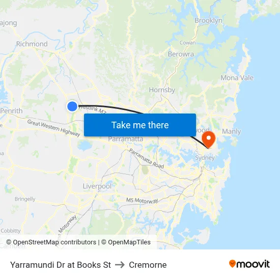 Yarramundi Dr at Books St to Cremorne map