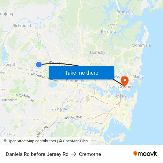 Daniels Rd before Jersey Rd to Cremorne map