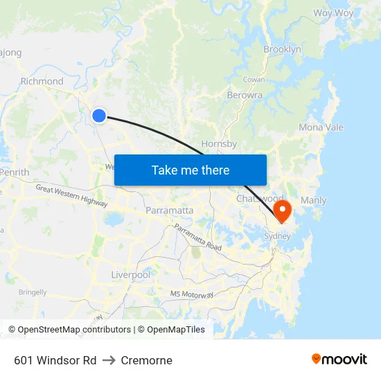 601 Windsor Rd to Cremorne map