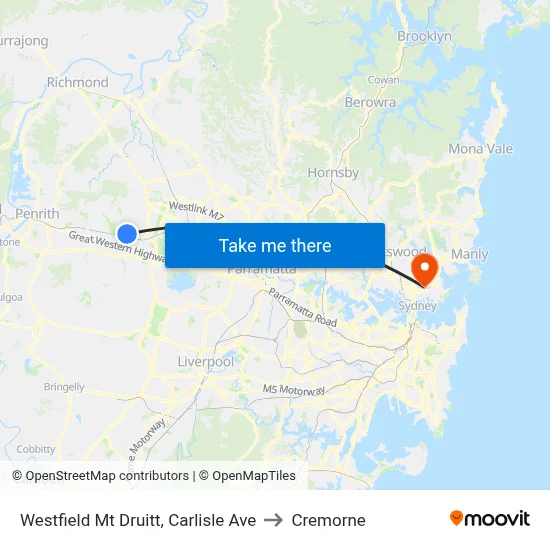 Westfield Mt Druitt, Carlisle Ave to Cremorne map
