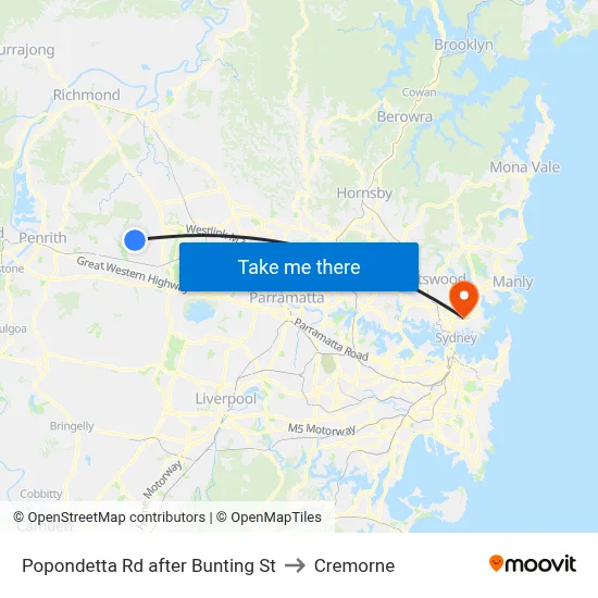 Popondetta Rd after Bunting St to Cremorne map
