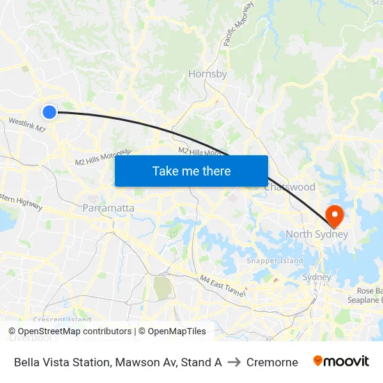 Bella Vista Station, Mawson Av, Stand A to Cremorne map