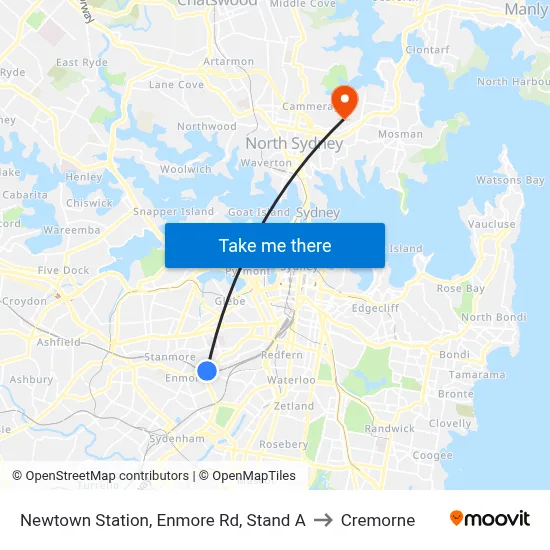 Newtown Station, Enmore Rd, Stand A to Cremorne map