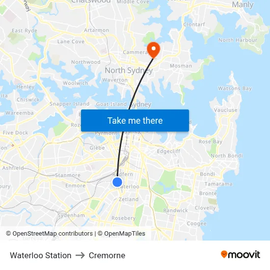 Waterloo Station to Cremorne map