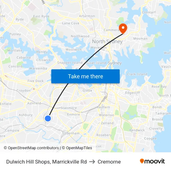 Dulwich Hill Shops, Marrickville Rd to Cremorne map