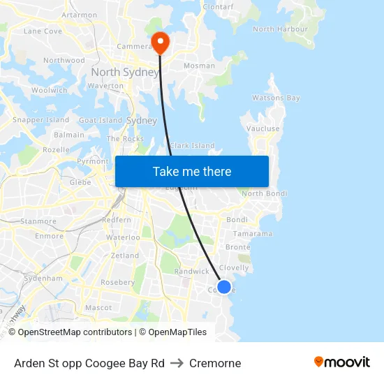 Arden St opp Coogee Bay Rd to Cremorne map