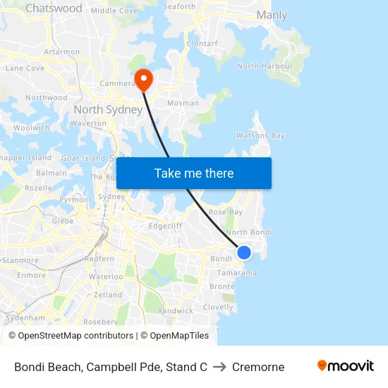 Bondi Beach, Campbell Pde, Stand C to Cremorne map