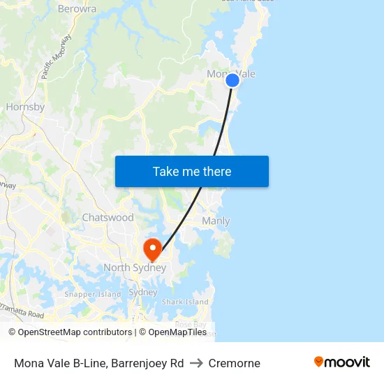 Mona Vale B-Line, Barrenjoey Rd to Cremorne map