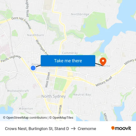 Crows Nest, Burlington St, Stand D to Cremorne map