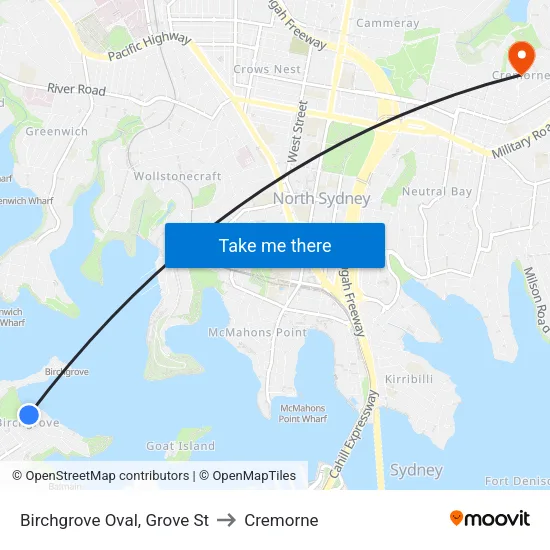 Birchgrove Oval, Grove St to Cremorne map