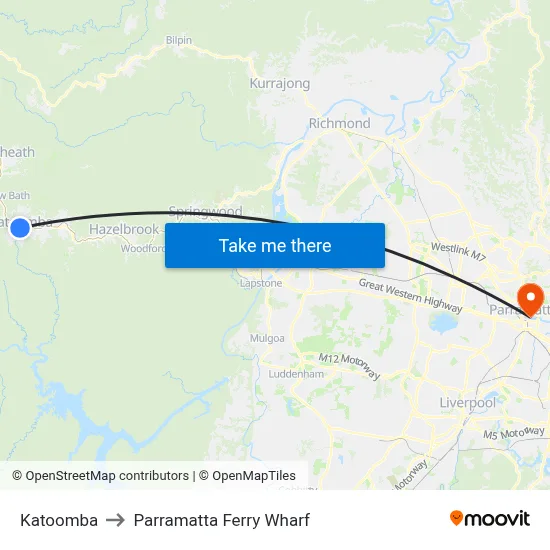 Katoomba to Parramatta Ferry Wharf map