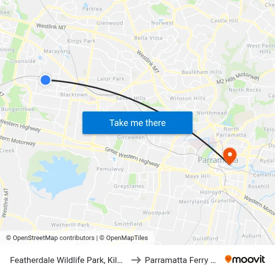 Featherdale Wildlife Park, Kildare Rd to Parramatta Ferry Wharf map