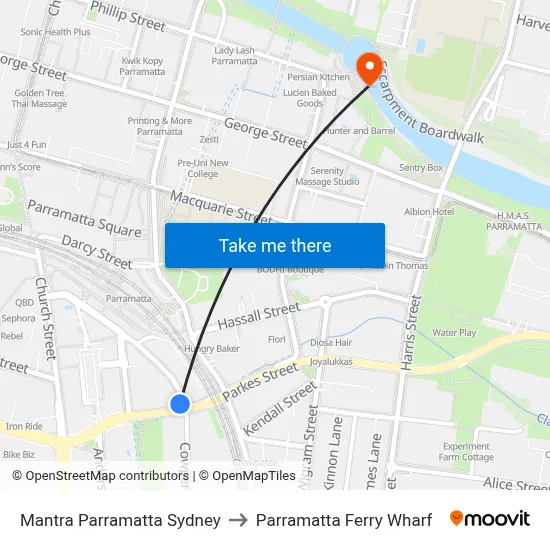 Mantra Parramatta Sydney to Parramatta Ferry Wharf map
