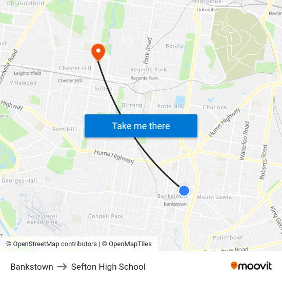 Bankstown to Sefton High School map