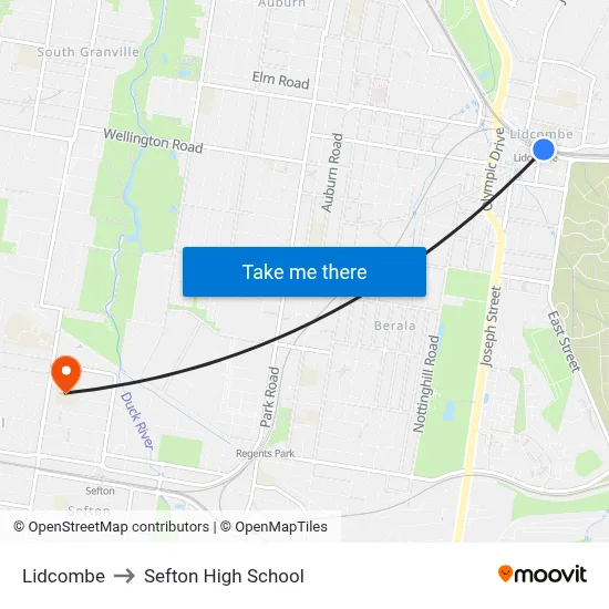 Lidcombe to Sefton High School map