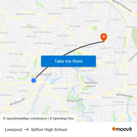 Liverpool to Sefton High School map