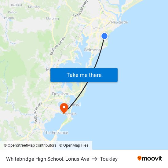 Whitebridge High School, Lonus Ave to Toukley map