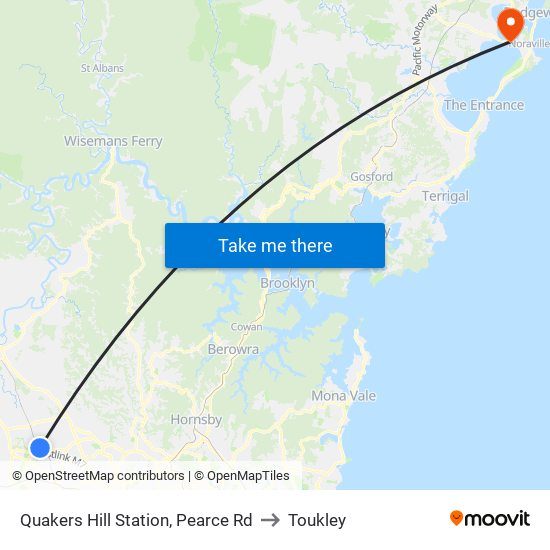 Quakers Hill Station, Pearce Rd to Toukley map