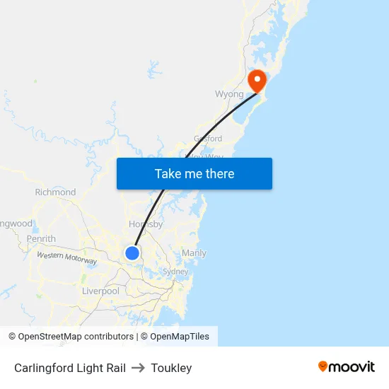 Carlingford Light Rail to Toukley map