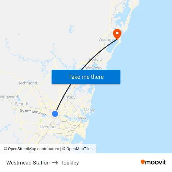 Westmead Station to Toukley map