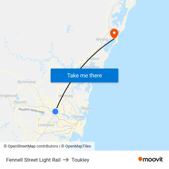 Fennell Street Light Rail to Toukley map