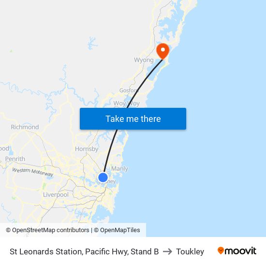 St Leonards Station, Pacific Hwy, Stand B to Toukley map