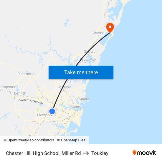 Chester Hill High School, Miller Rd to Toukley map