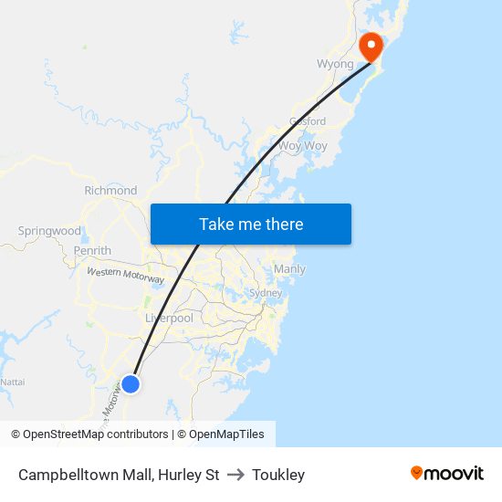 Campbelltown Mall, Hurley St to Toukley map