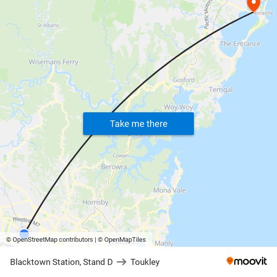 Blacktown Station, Stand D to Toukley map