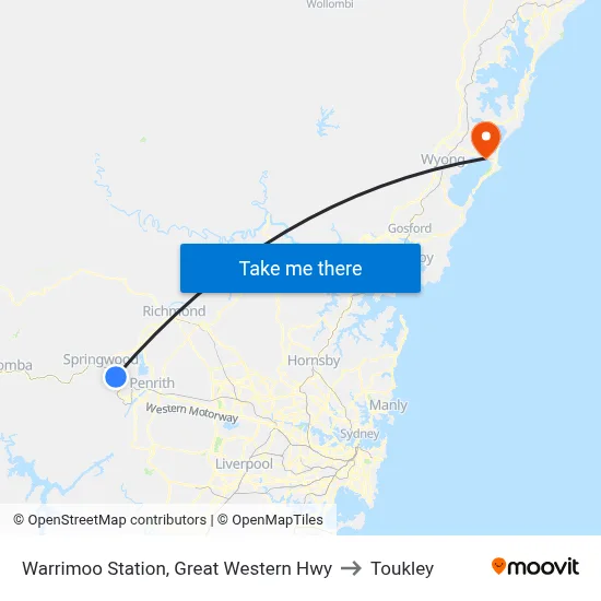 Warrimoo Station, Great Western Hwy to Toukley map