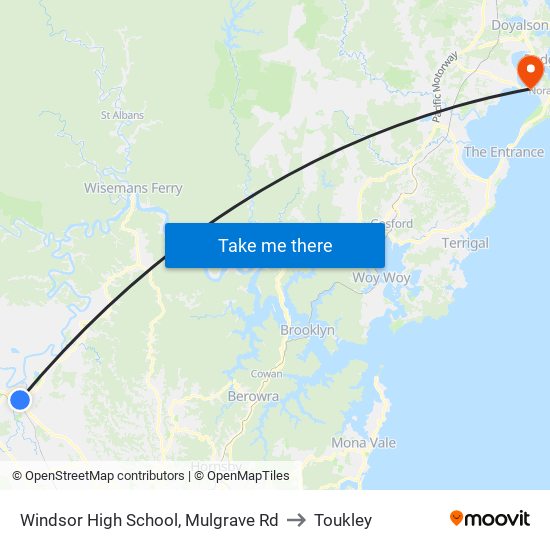 Windsor High School, Mulgrave Rd to Toukley map