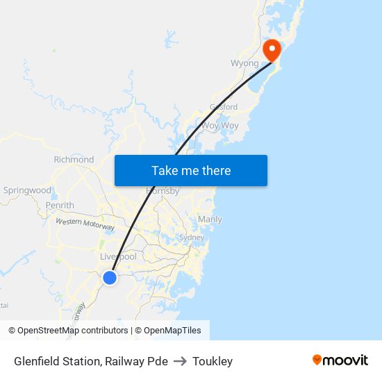 Glenfield Station, Railway Pde to Toukley map