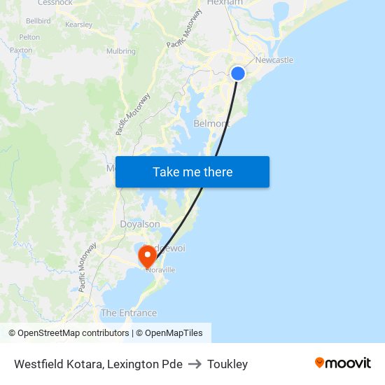 Westfield Kotara, Lexington Pde to Toukley map